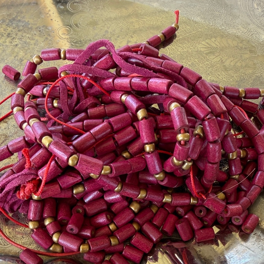 Vintage Pink & Gold Wood Beads